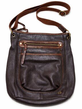 THE SAK Laurel Pebbled Leather Crossbody Bag Purse Classic Black Brown 11" x 11"
